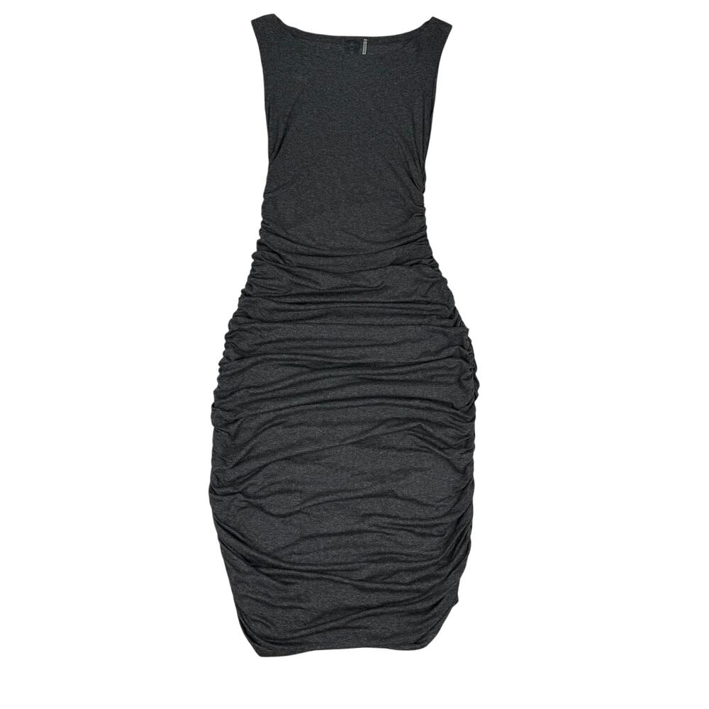 Norma Kamali Ruched Side Sleeveless Midi Knit Jersey Dress Gray Minimalist Sz XS - Picture 1 of 9
